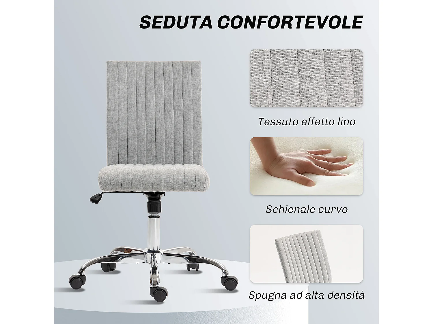 Sedia da ufficio senza braccioli girevole in tessuto grigio