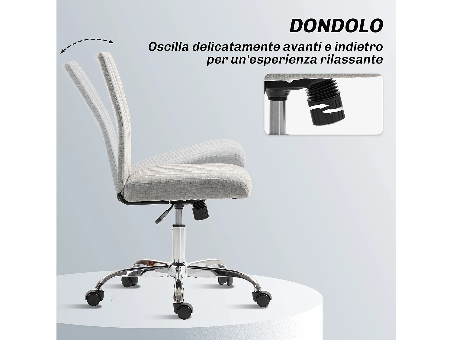 Sedia da ufficio senza braccioli girevole in tessuto grigio