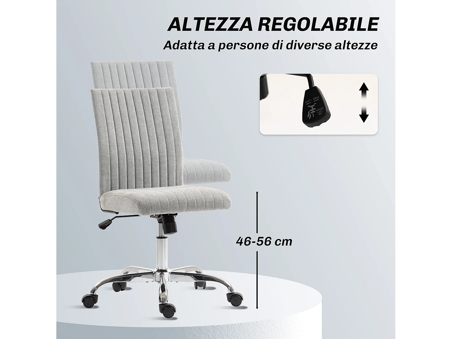 Sedia da ufficio senza braccioli girevole in tessuto grigio