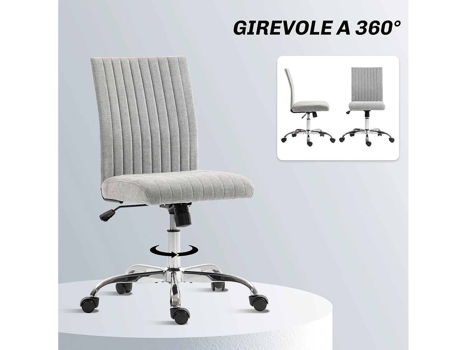 Sedia da ufficio senza braccioli girevole in tessuto grigio
