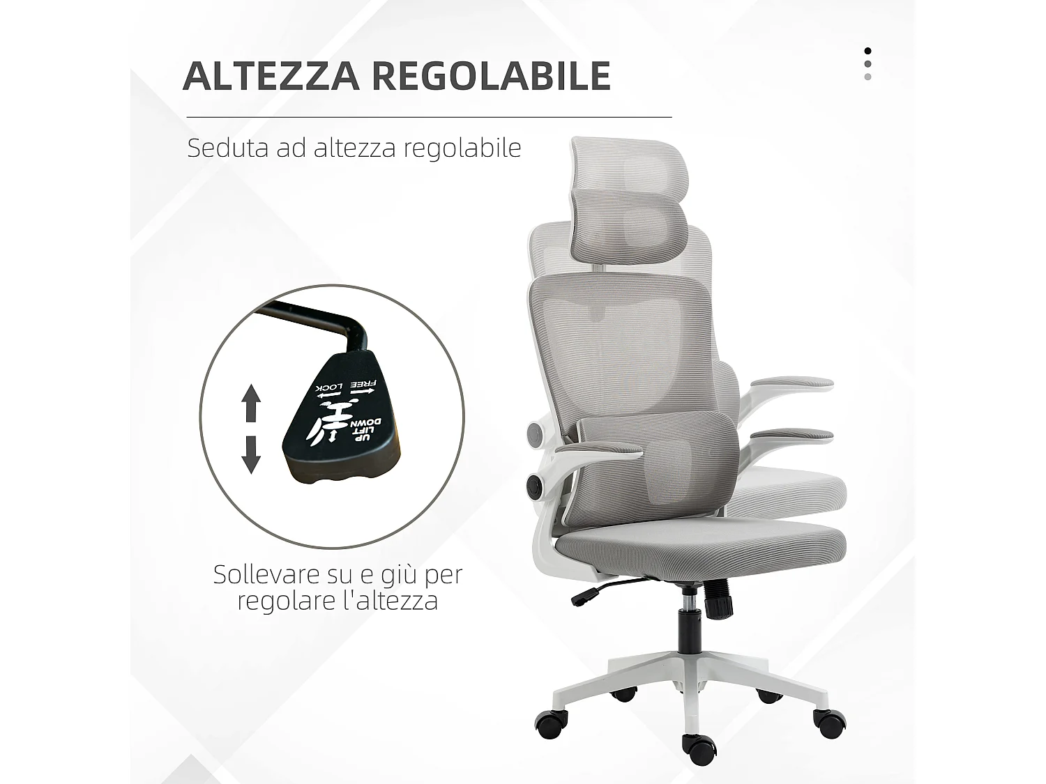 Sedia da ufficio ergonomica ad altezza regolabile poggiatesta grigia