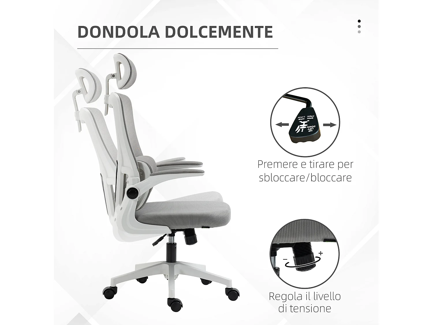 Sedia da ufficio ergonomica ad altezza regolabile poggiatesta grigia