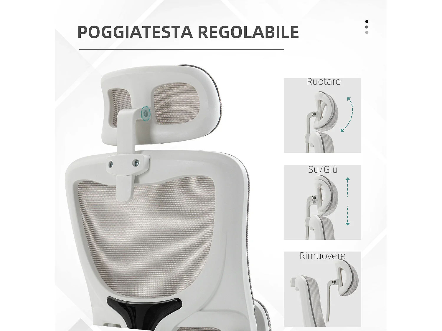 Sedia da ufficio ergonomica ad altezza regolabile poggiatesta grigia