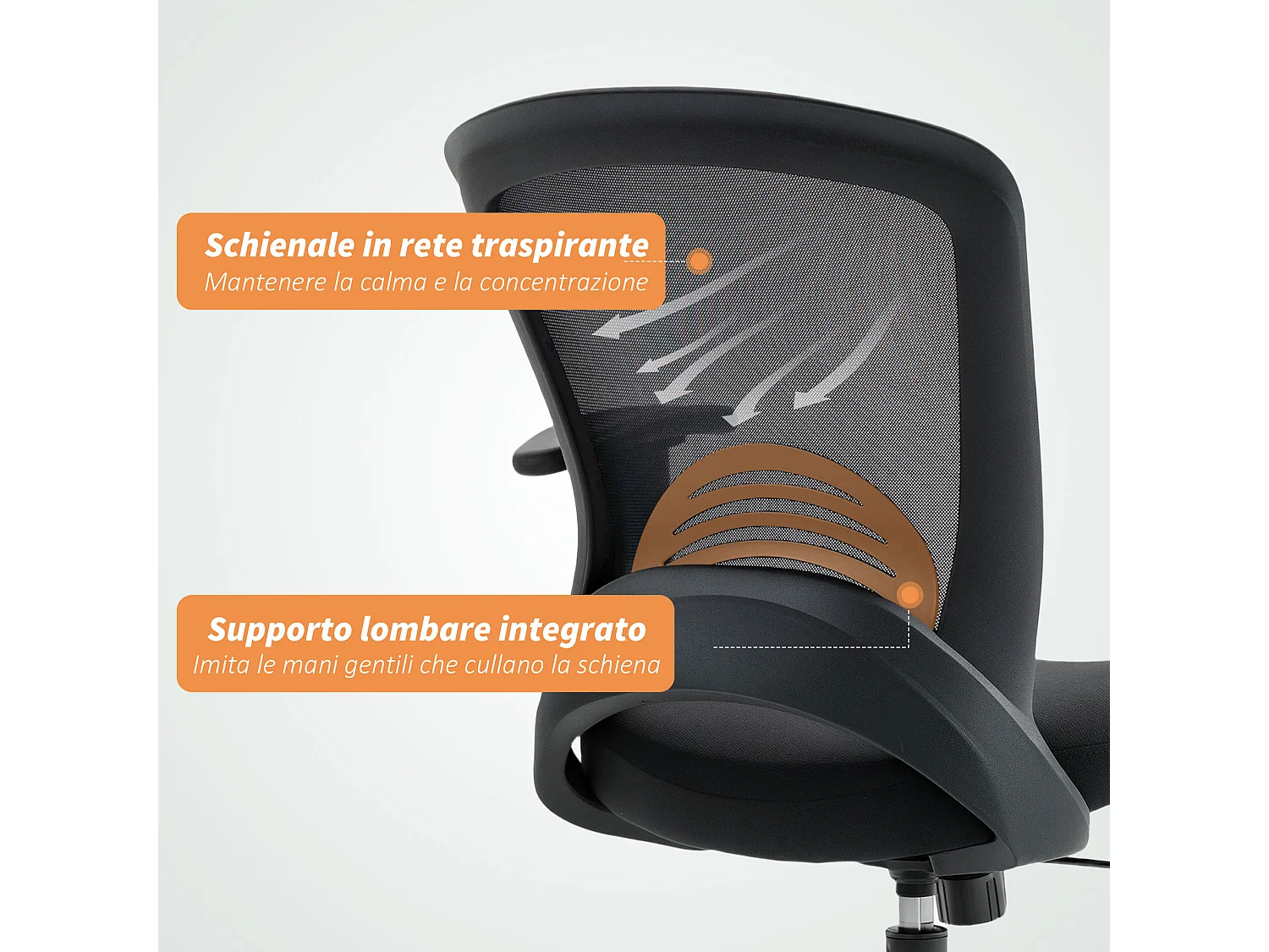 Sedia da ufficio traspirante e reclinabile ad altezza regolabile nera