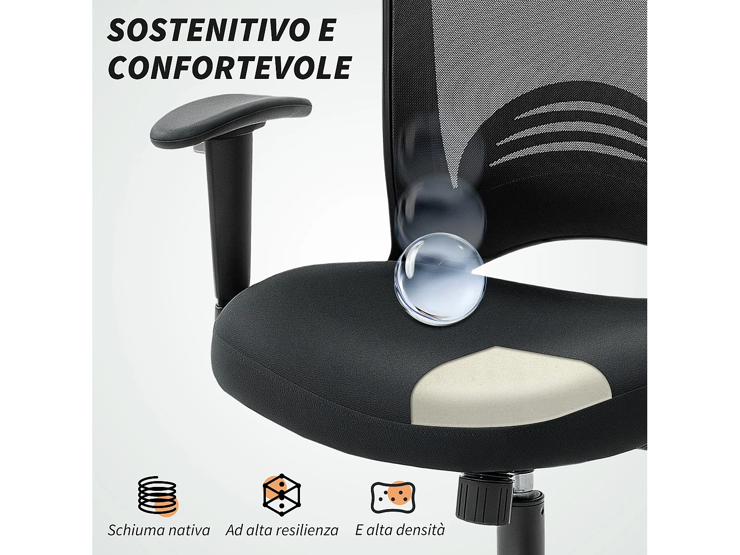 Sedia da ufficio traspirante e reclinabile ad altezza regolabile nera