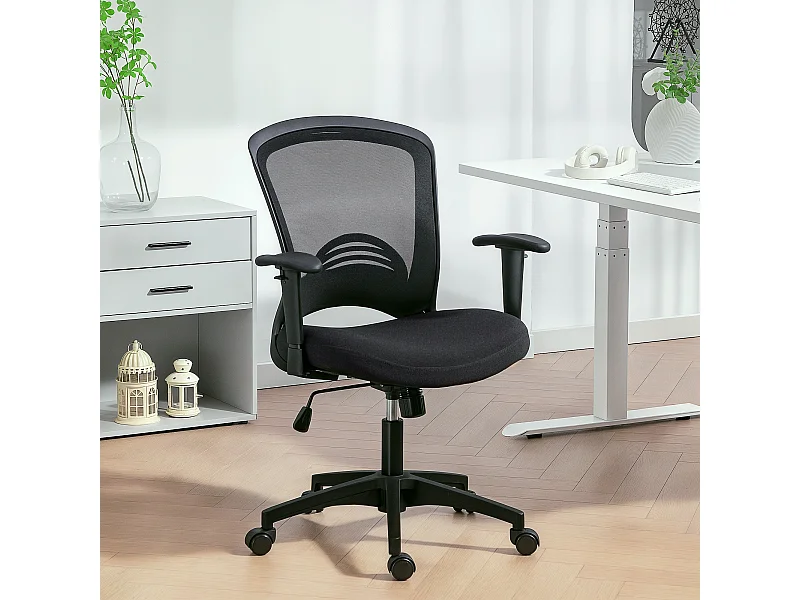 Sedia da ufficio traspirante e reclinabile ad altezza regolabile nera