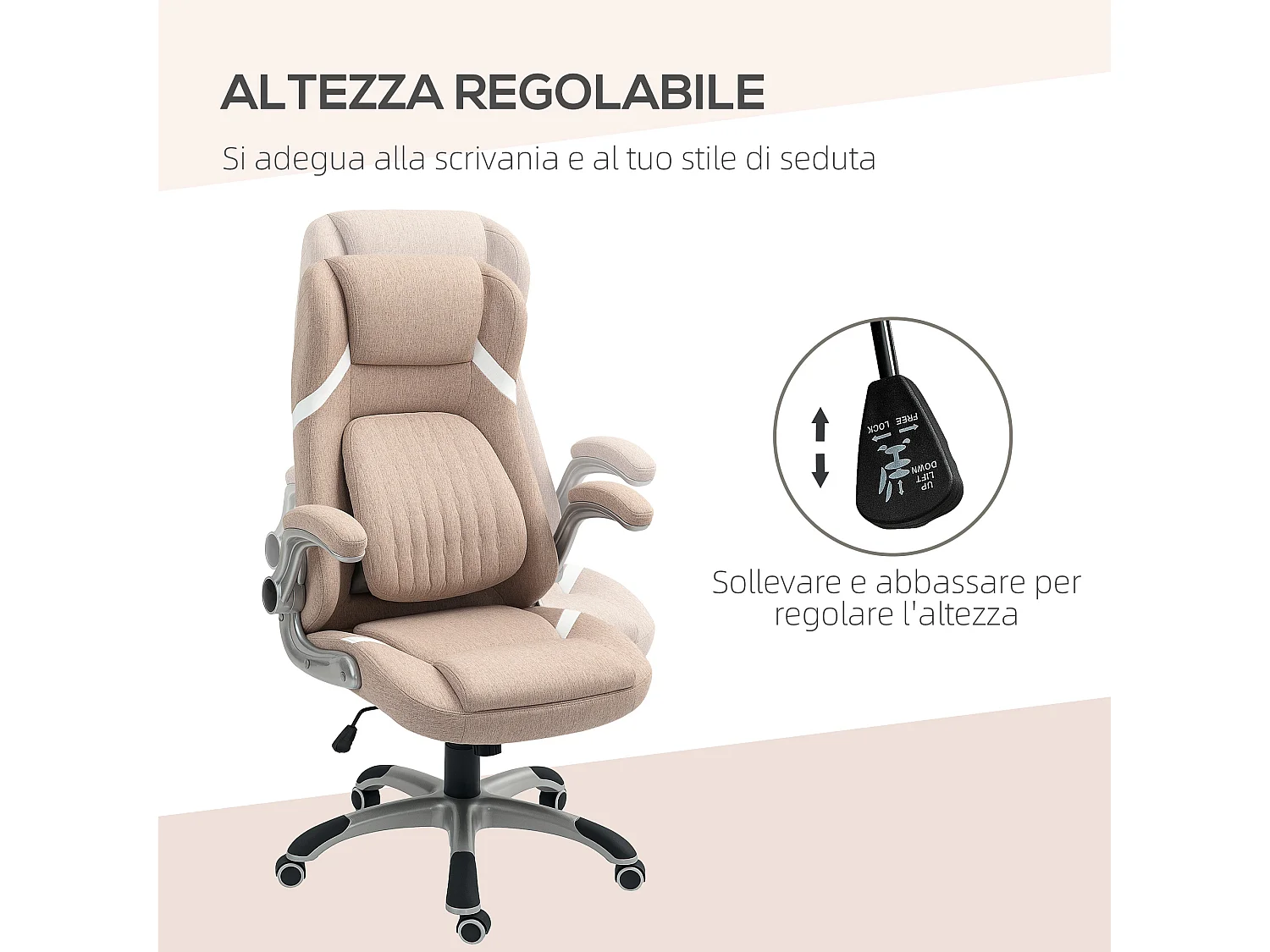 Sedia da ufficio reclinabile con ruote e altezza regolabile marrone