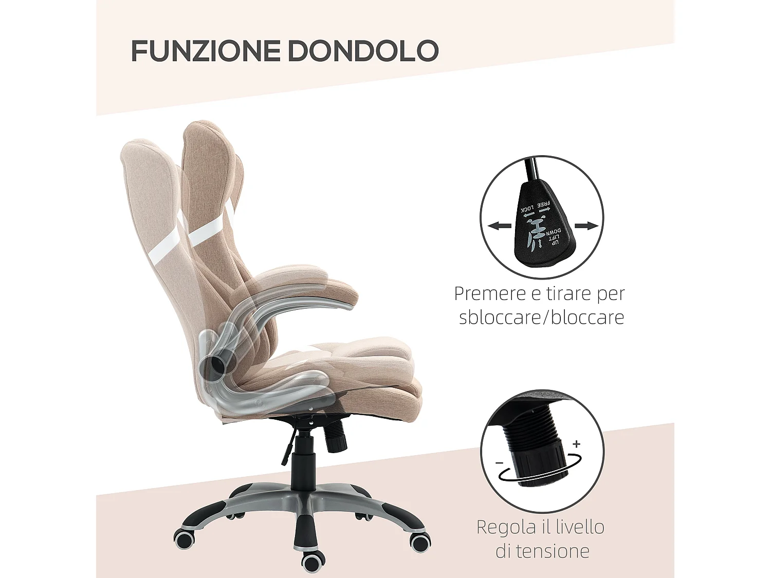 Sedia da ufficio reclinabile con ruote e altezza regolabile marrone