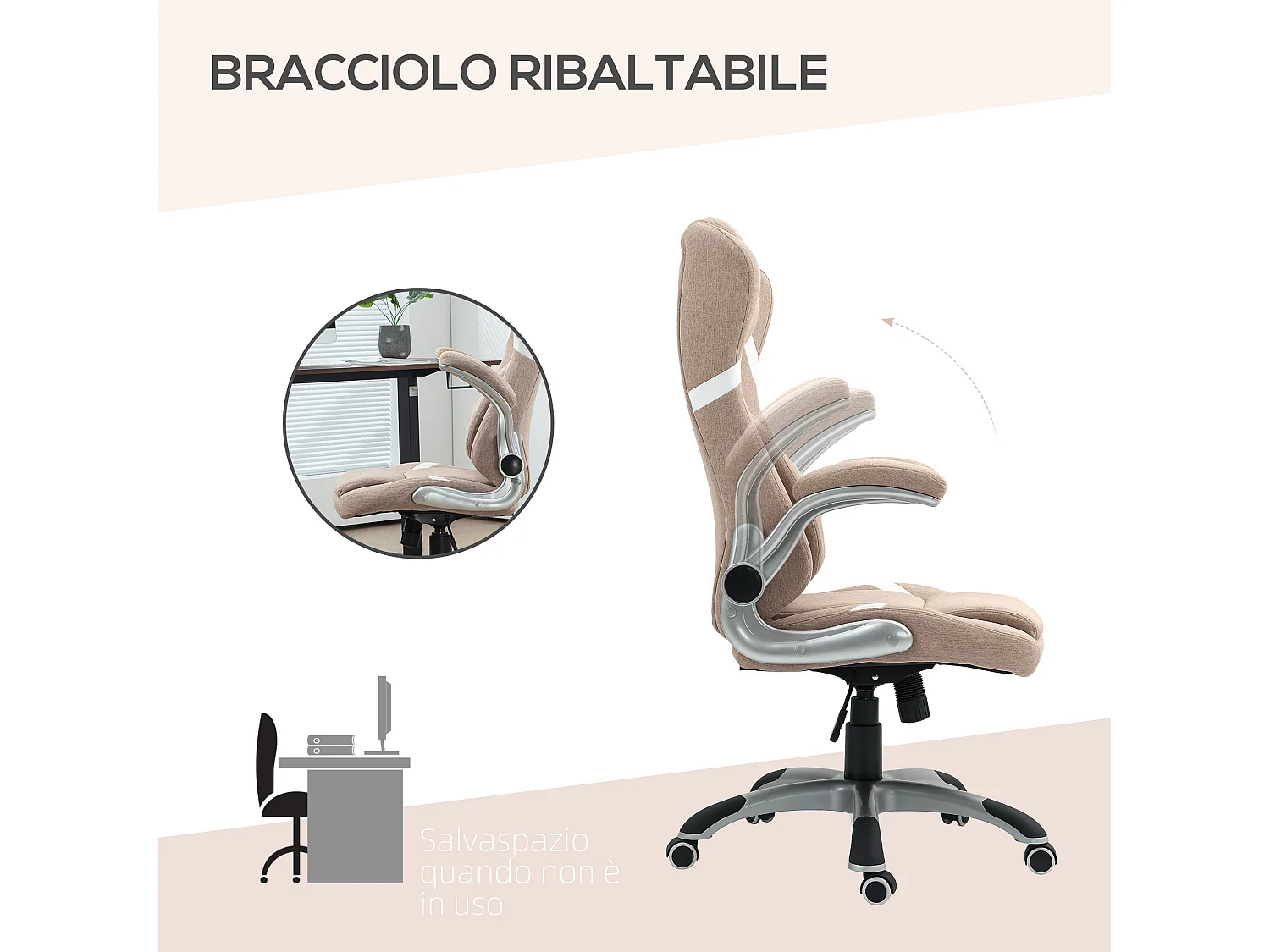 Sedia da ufficio reclinabile con ruote e altezza regolabile marrone