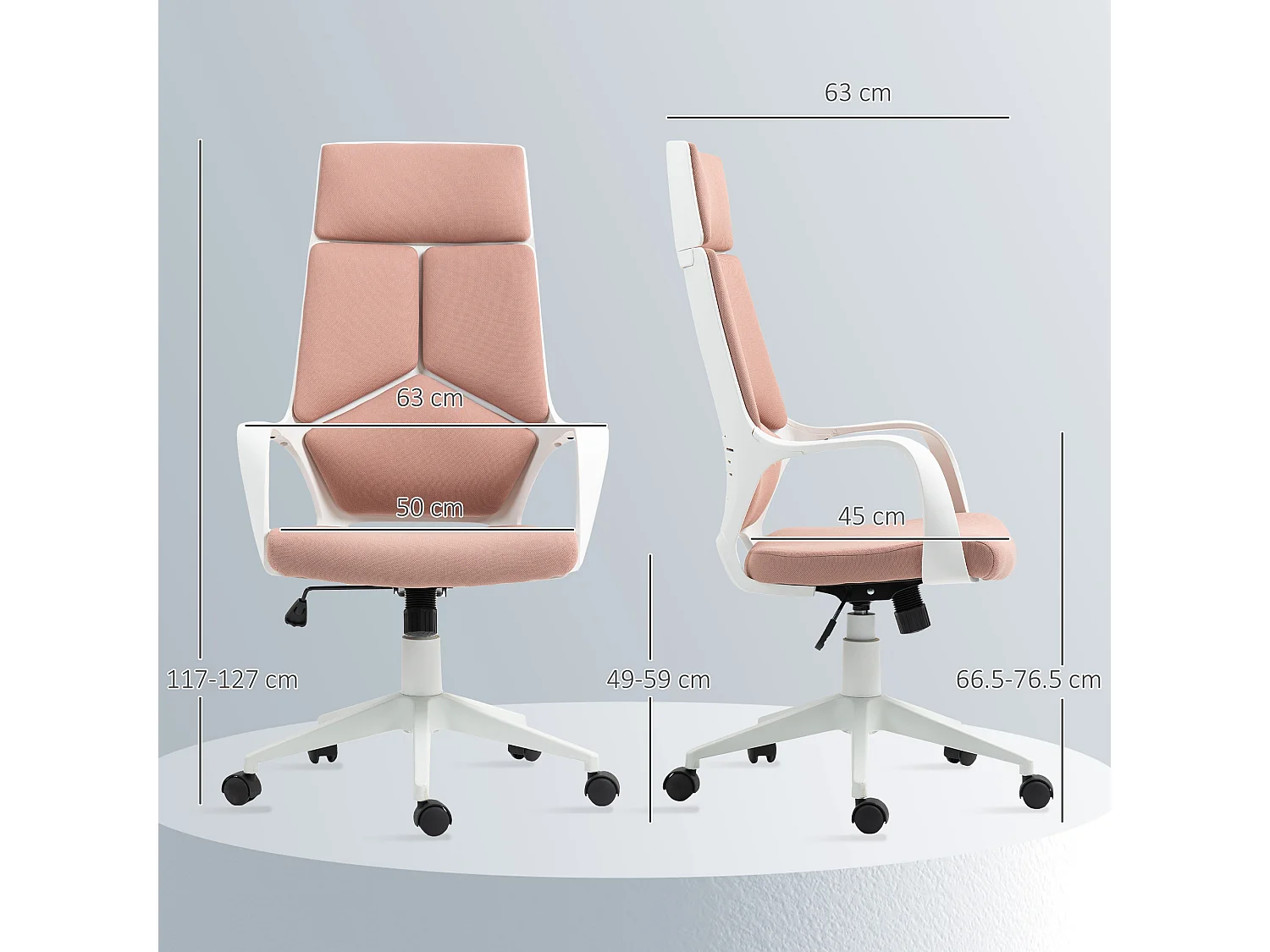 Sedia da ufficio girevole con altezza regolabile in tessuto rosa