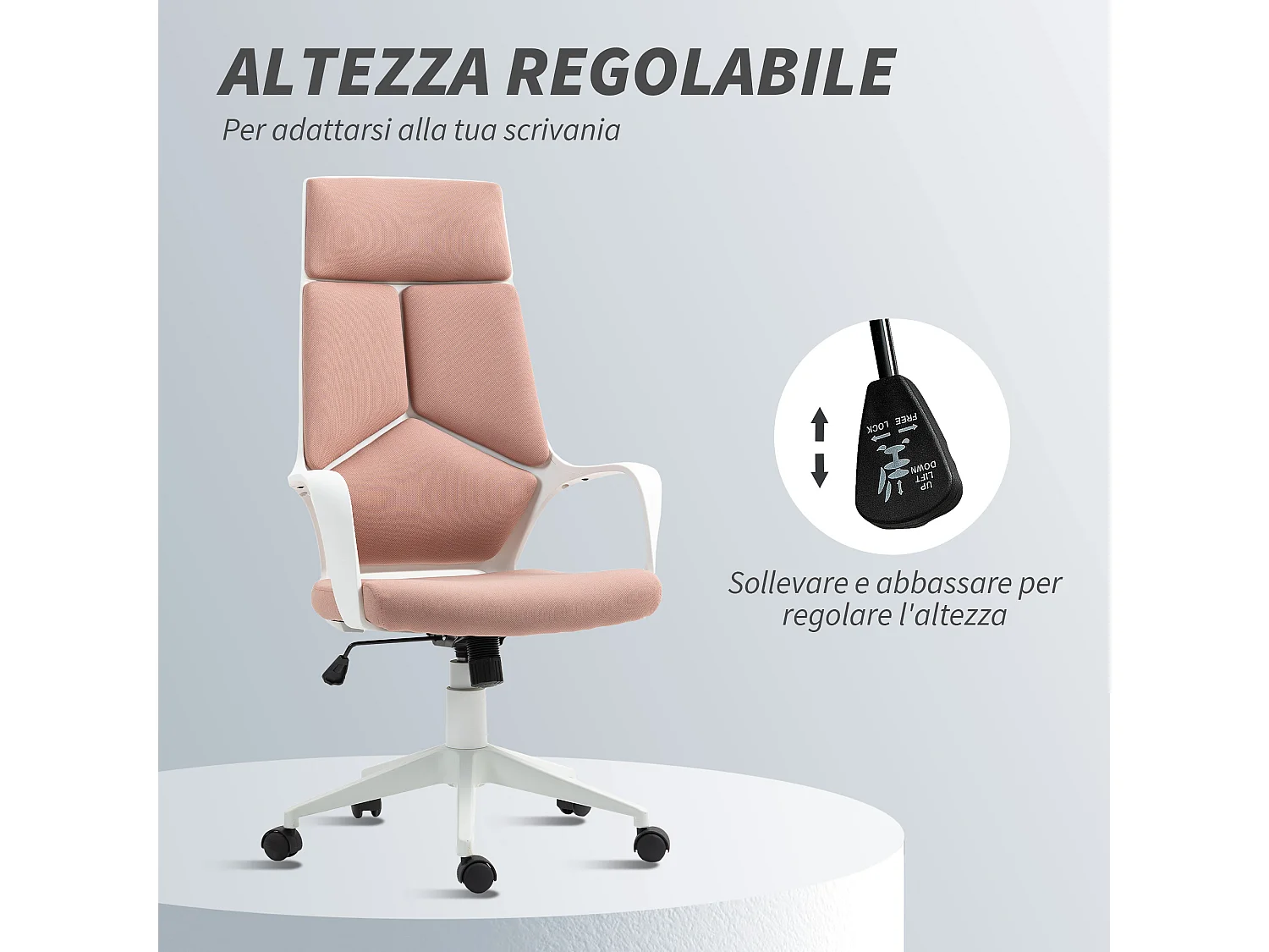 Sedia da ufficio girevole con altezza regolabile in tessuto rosa