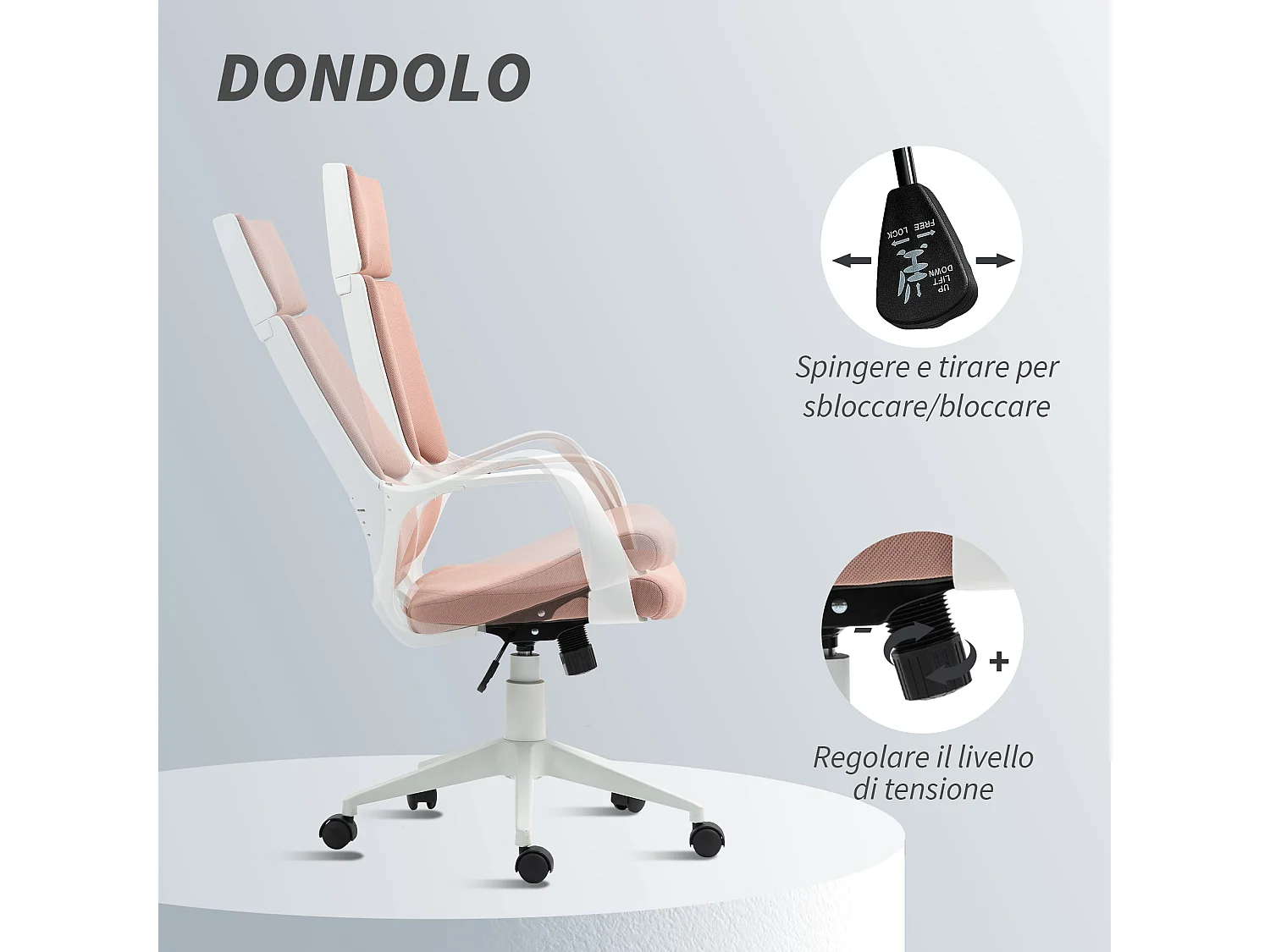 Sedia da ufficio girevole con altezza regolabile in tessuto rosa