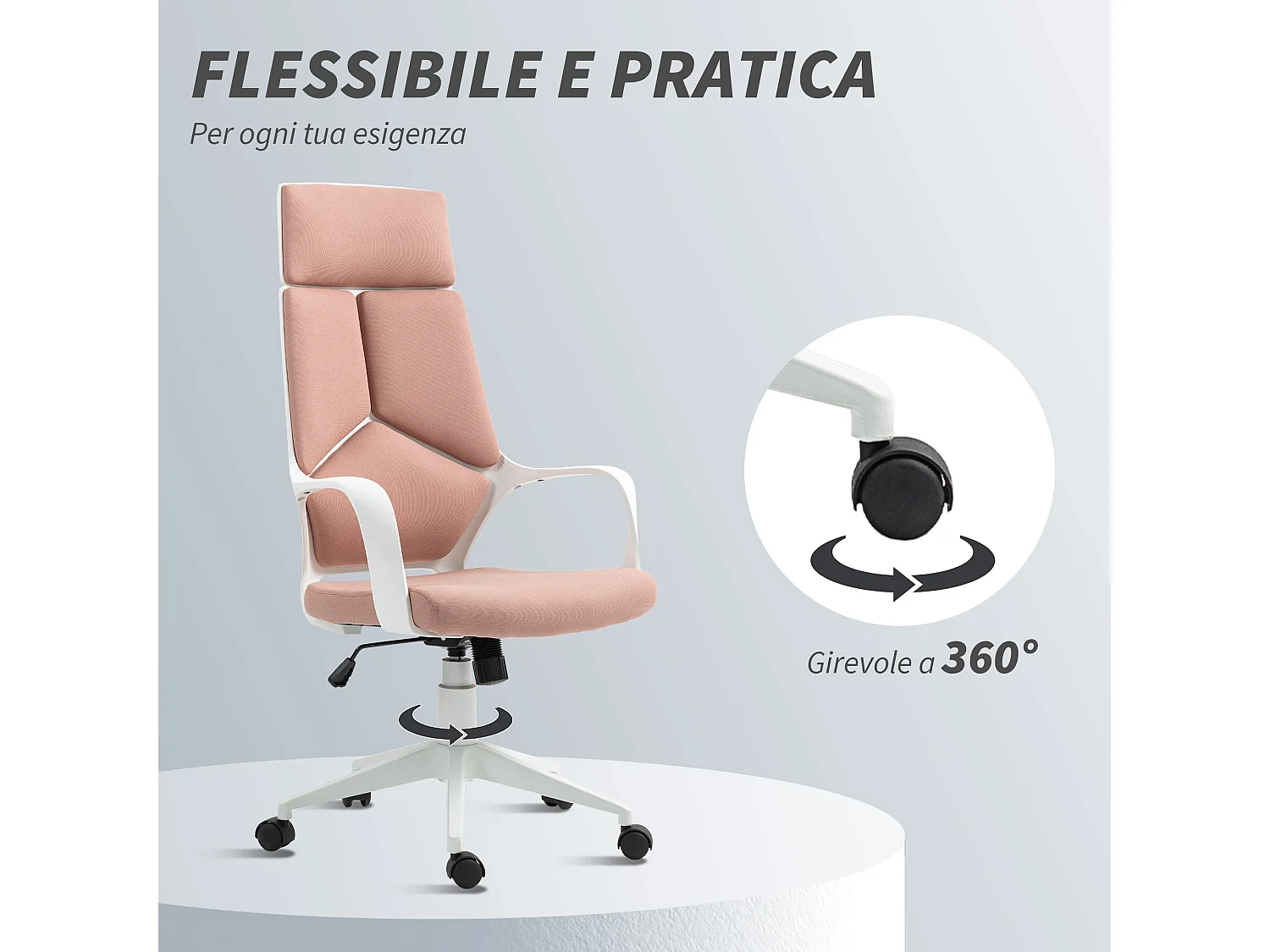 Sedia da ufficio girevole con altezza regolabile in tessuto rosa