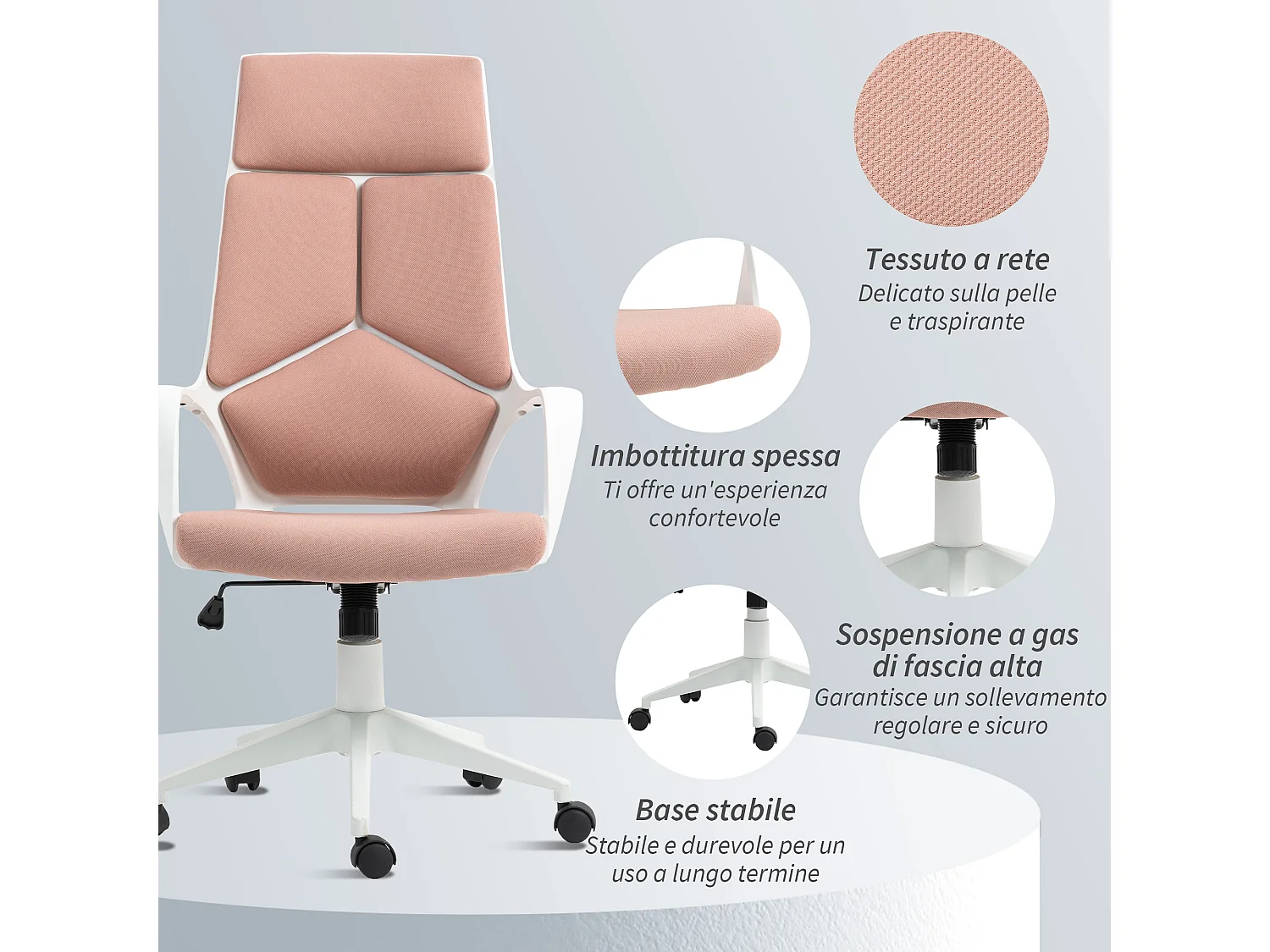 Sedia da ufficio girevole con altezza regolabile in tessuto rosa