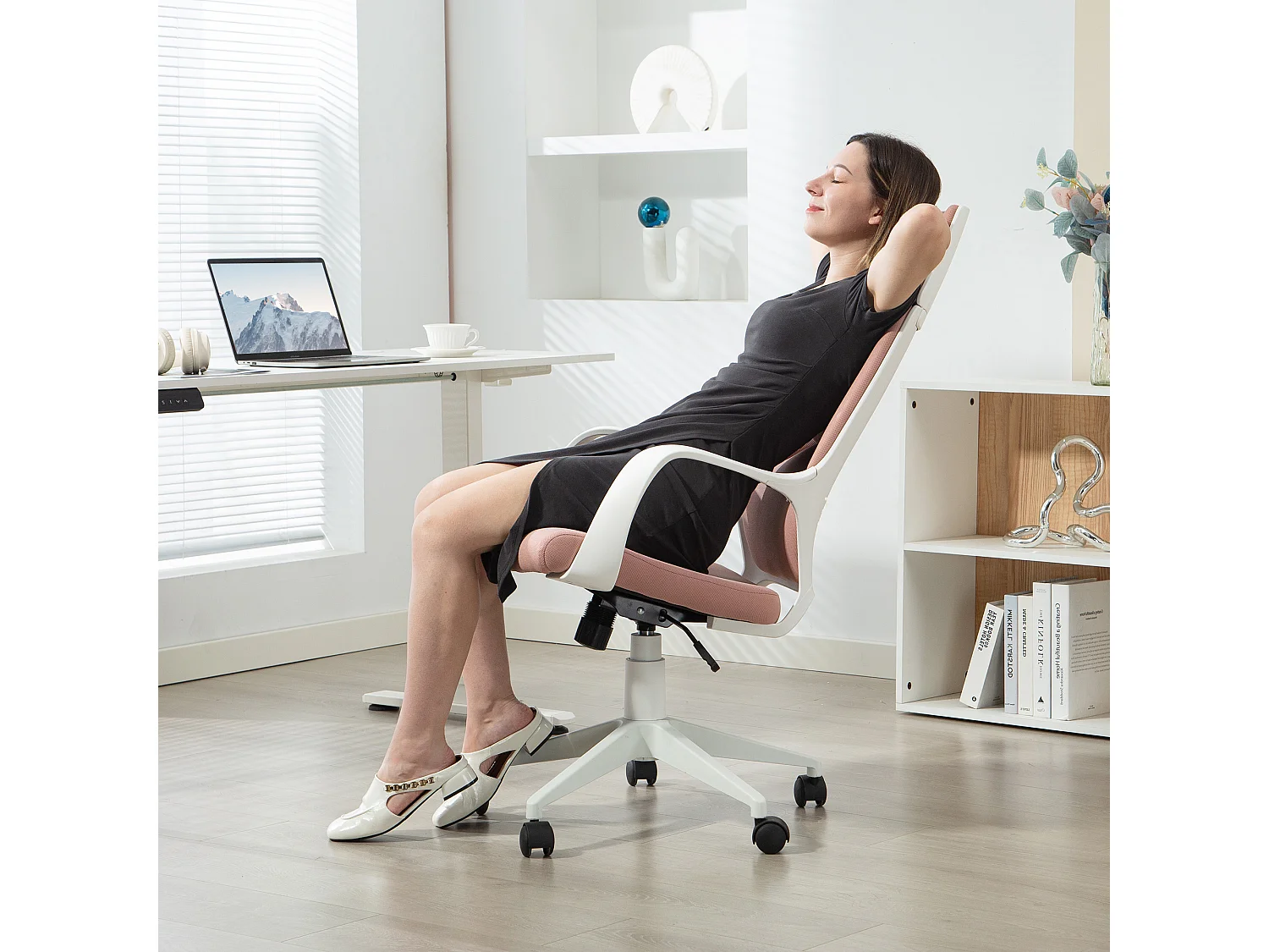 Sedia da ufficio girevole con altezza regolabile in tessuto rosa