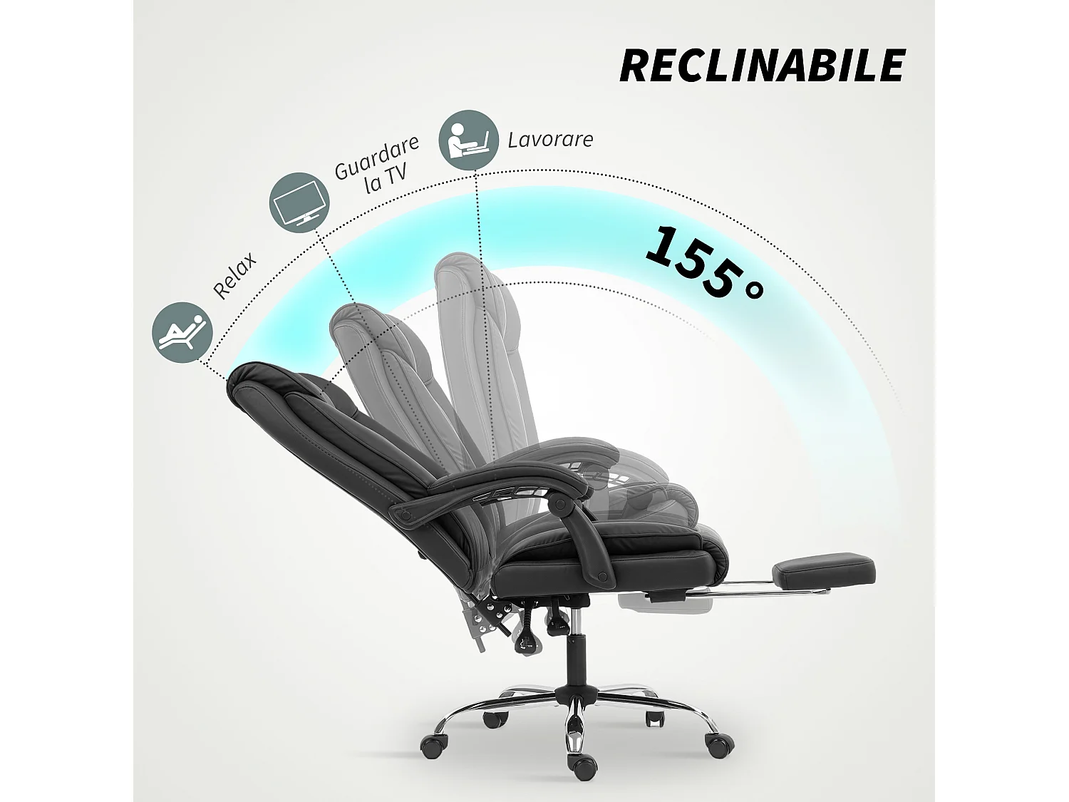 Sedia da ufficio reclinabile con poggiapiedi in finta pelle nero