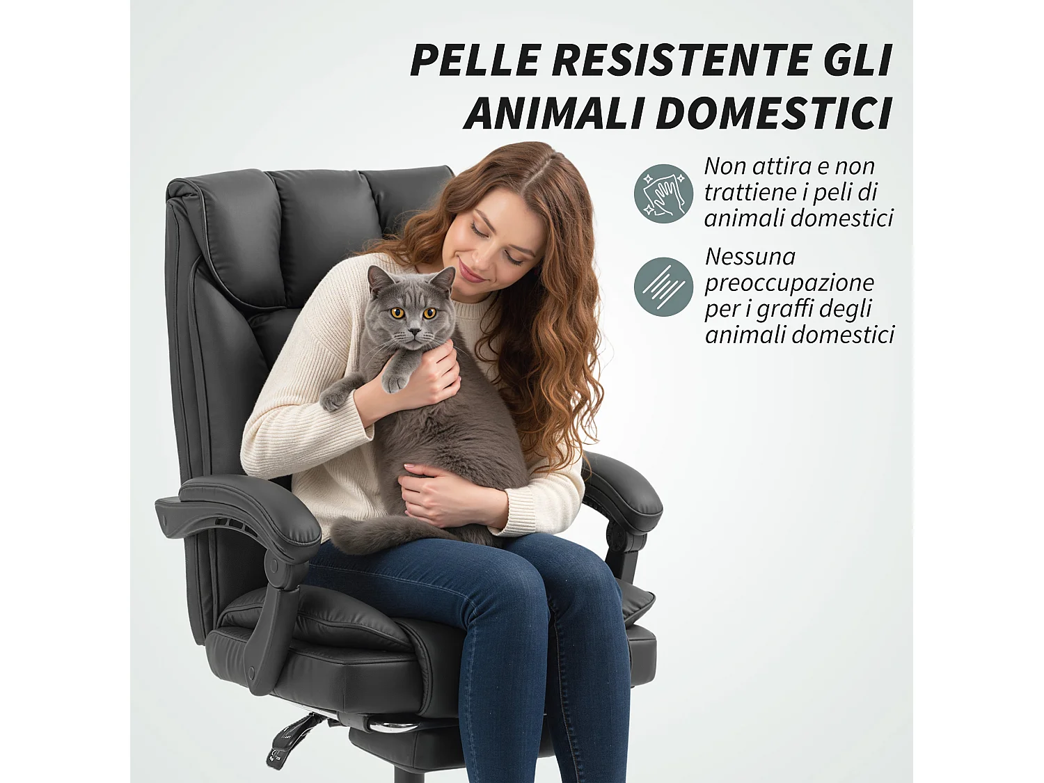 Sedia da ufficio reclinabile con poggiapiedi in finta pelle nero