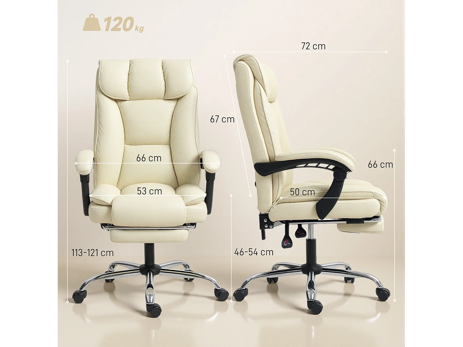 Sedia da ufficio reclinabile con poggiapiedi in finta pelle beige