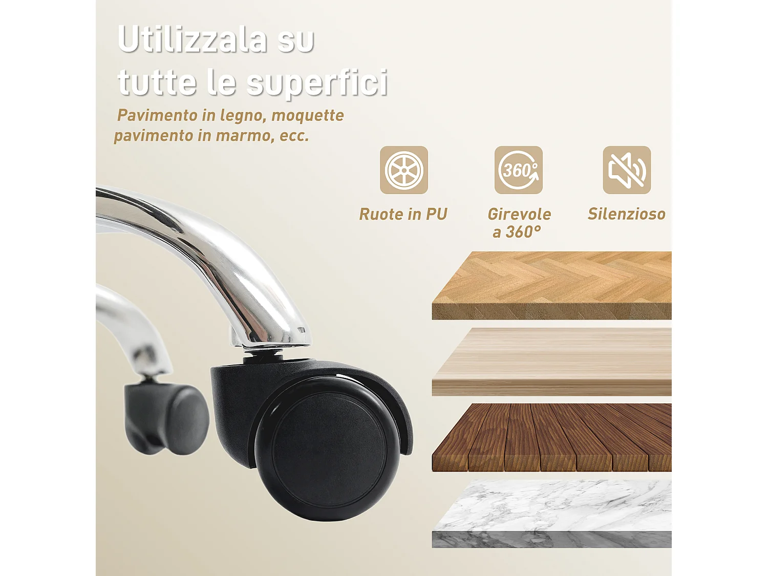 Sedia da ufficio reclinabile con poggiapiedi in finta pelle beige