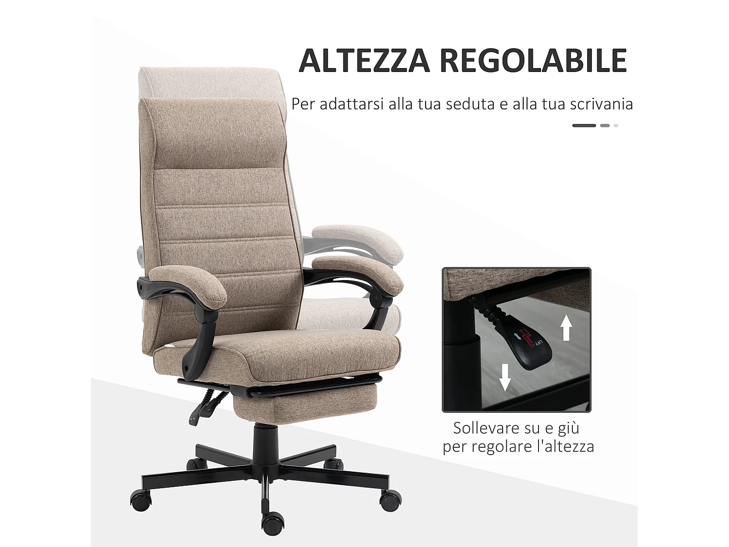 Sedia da ufficio con ruote poggiapiedi e altezza regolabile