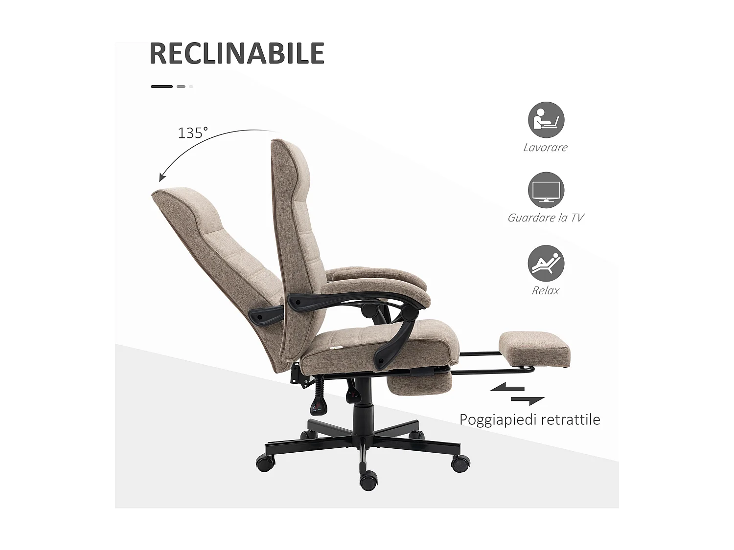 Sedia da ufficio con ruote poggiapiedi e altezza regolabile