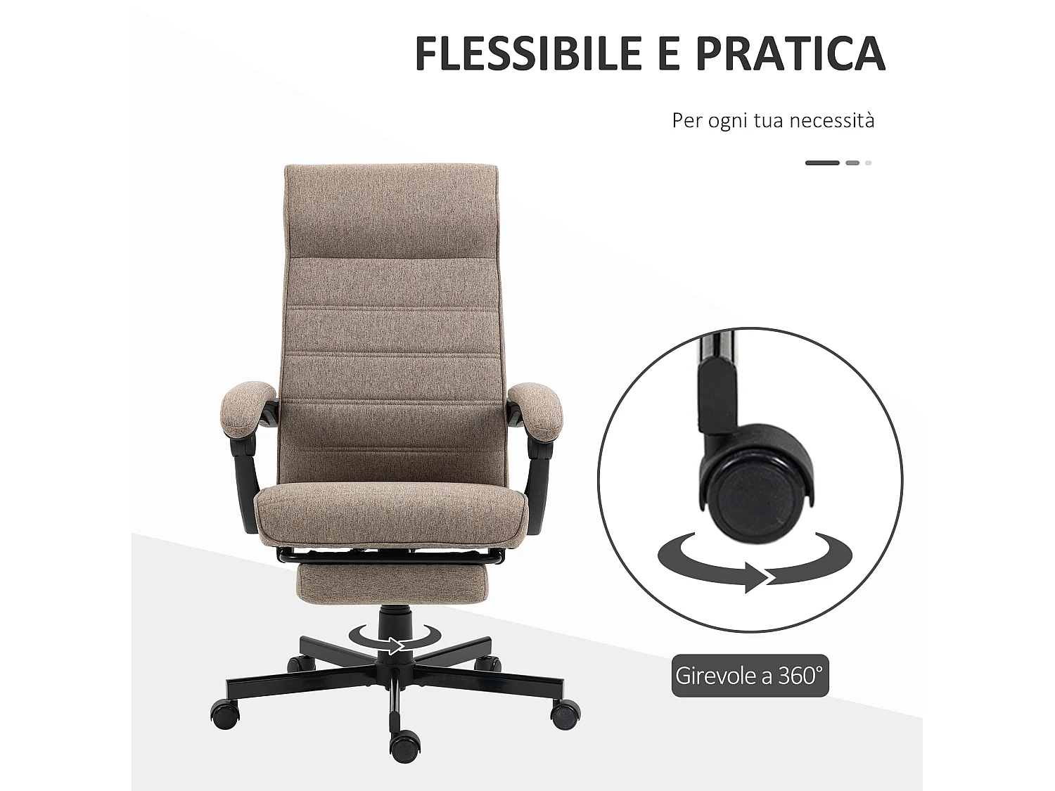 Sedia da ufficio con ruote poggiapiedi e altezza regolabile