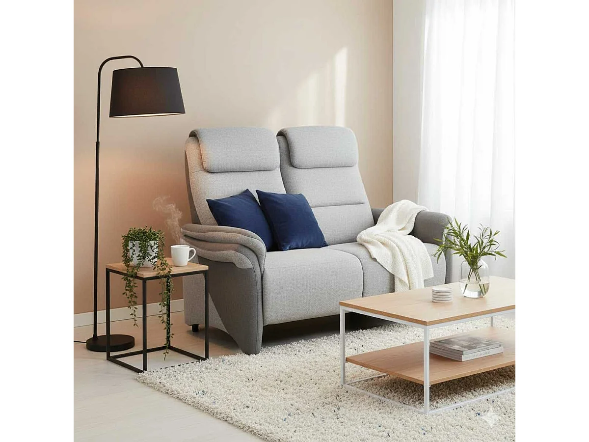 Canapé 2 places fixe tissu polyester gris clair et gris foncé - NADIR