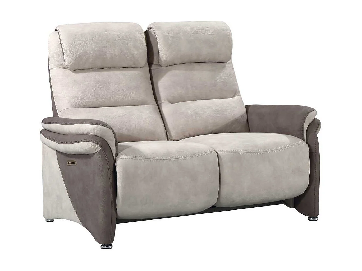 Canapé 2 places relax électrique tissu micro peau brun et mastic - NADIR