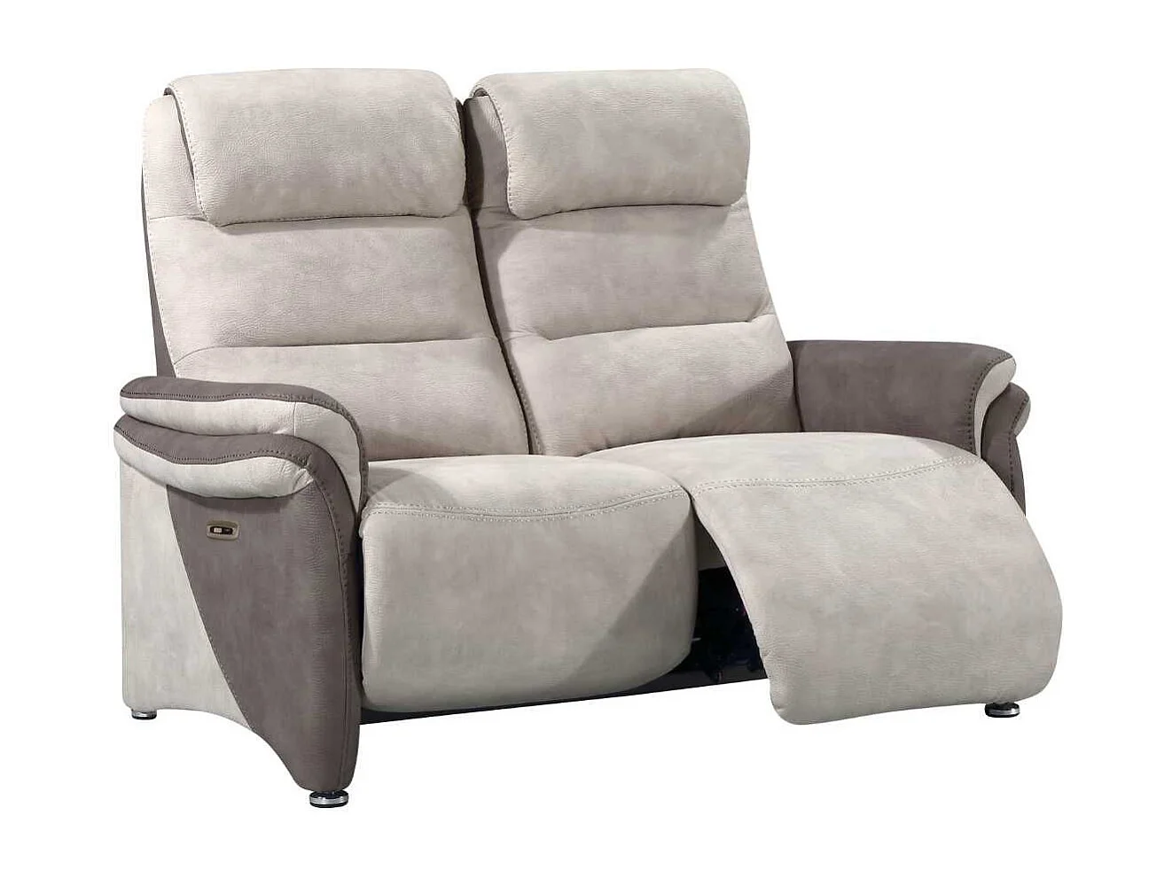 Canapé 2 places relax électrique tissu micro peau brun et mastic - NADIR