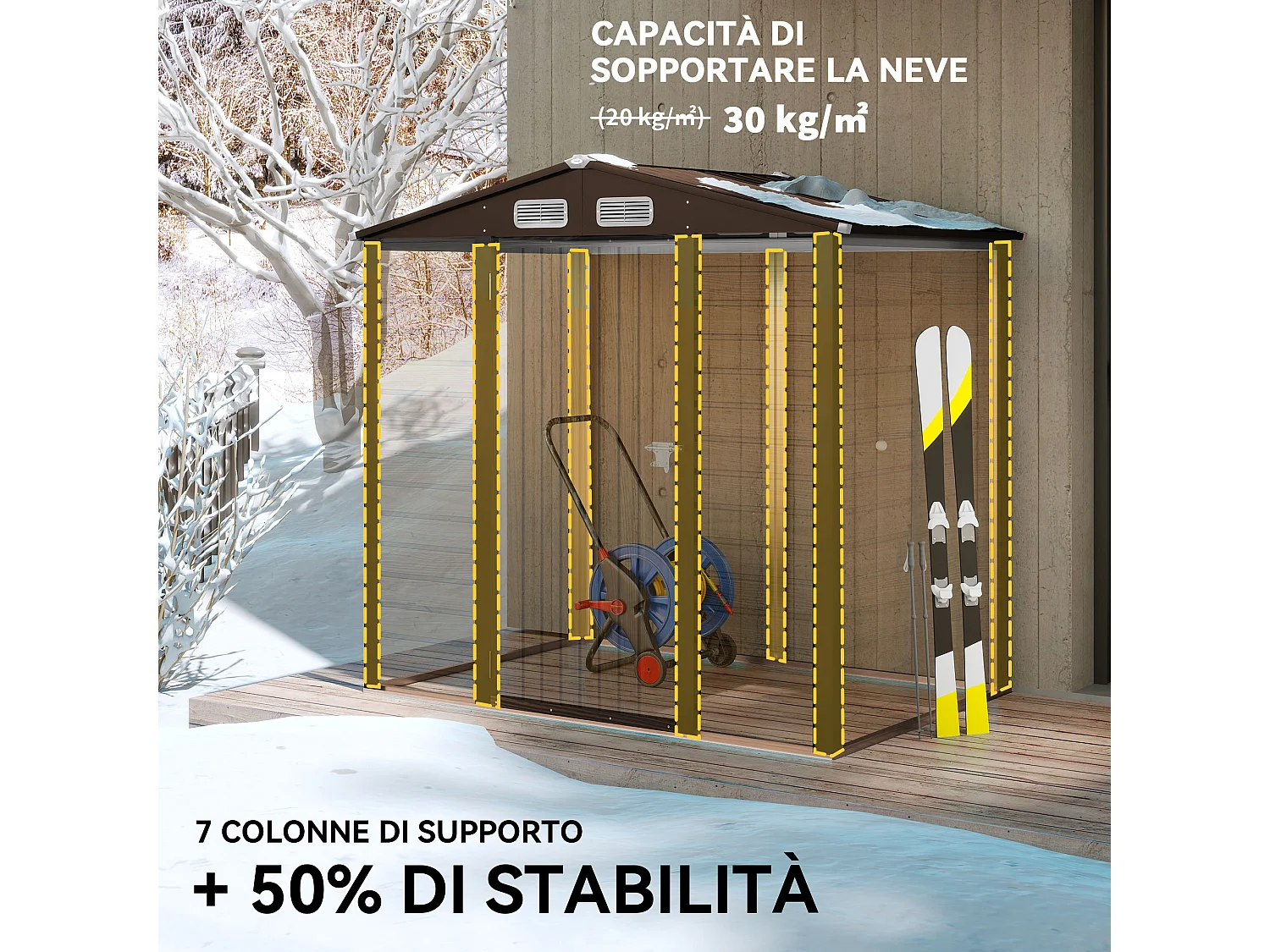 Casetta da giardino con prese d'aria in acciaio colore quercia