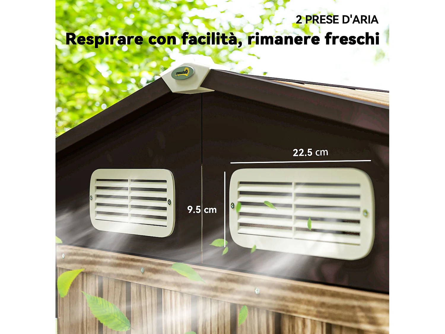 Casetta da giardino con prese d'aria in acciaio colore quercia