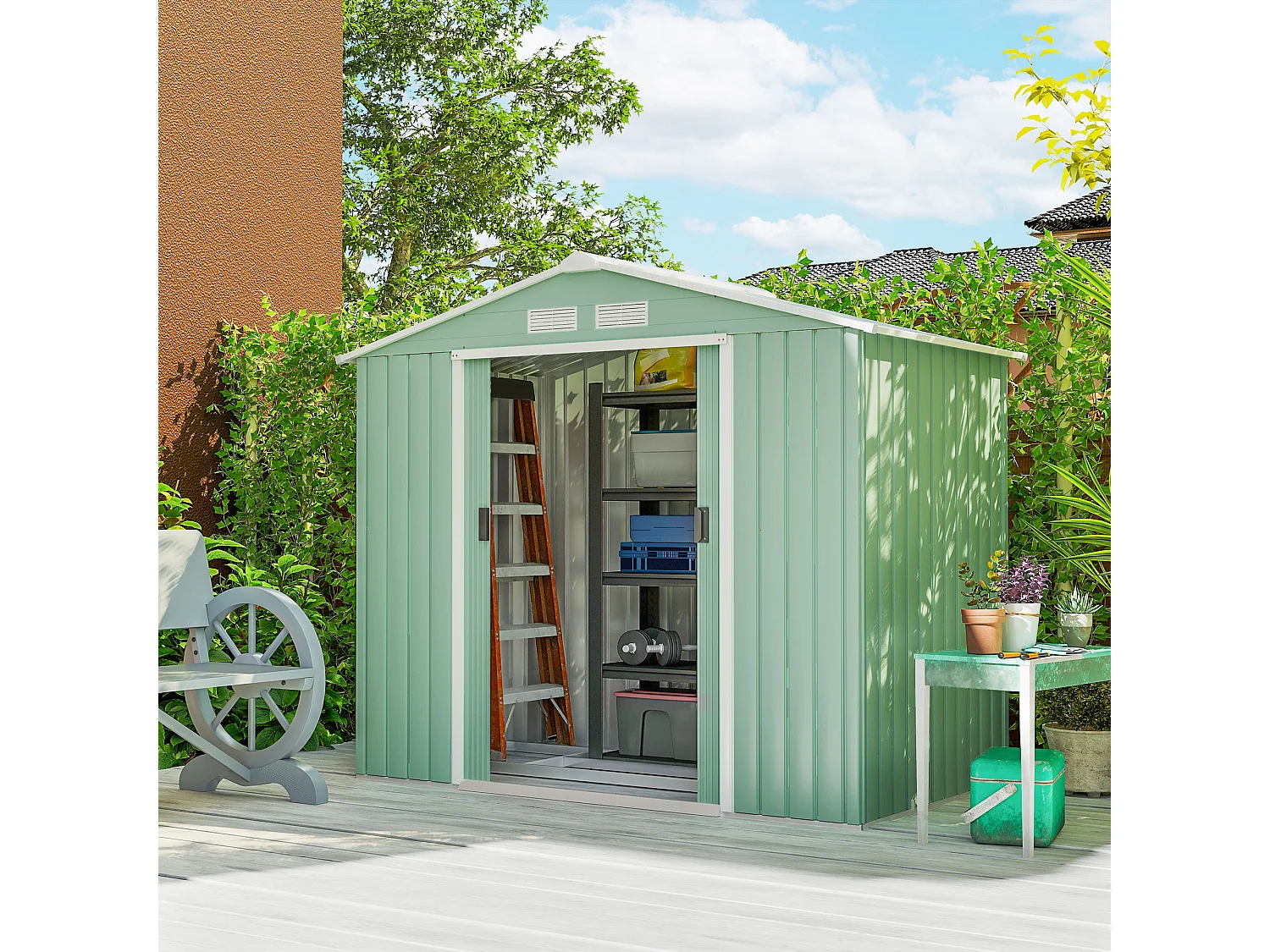 Casetta da giardino 2.5m² in acciaio zincato con basamento e prese d'aria