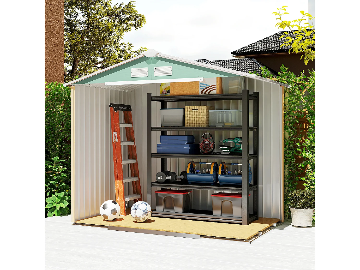 Casetta da giardino 2.5m² in acciaio zincato con basamento e prese d'aria