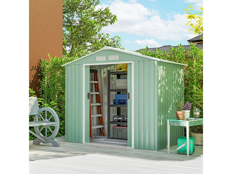 Casetta da giardino 2.5m² in acciaio zincato con basamento e prese d'aria