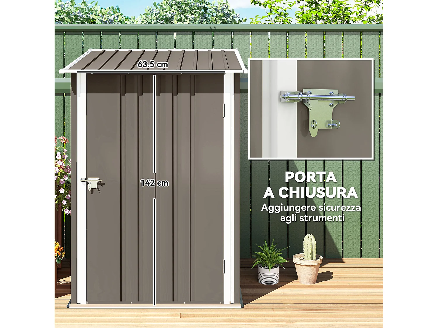 Casetta porta attrezzi 0.92m² in acciaio zincato marrone