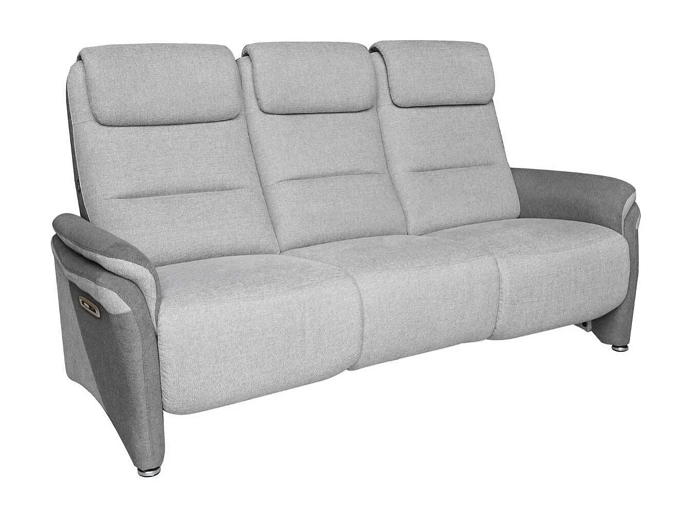 Canapé 3 places relax électrique tissu polyester gris clair et gris foncé avec tablette centrale imitation noyer - NADIR