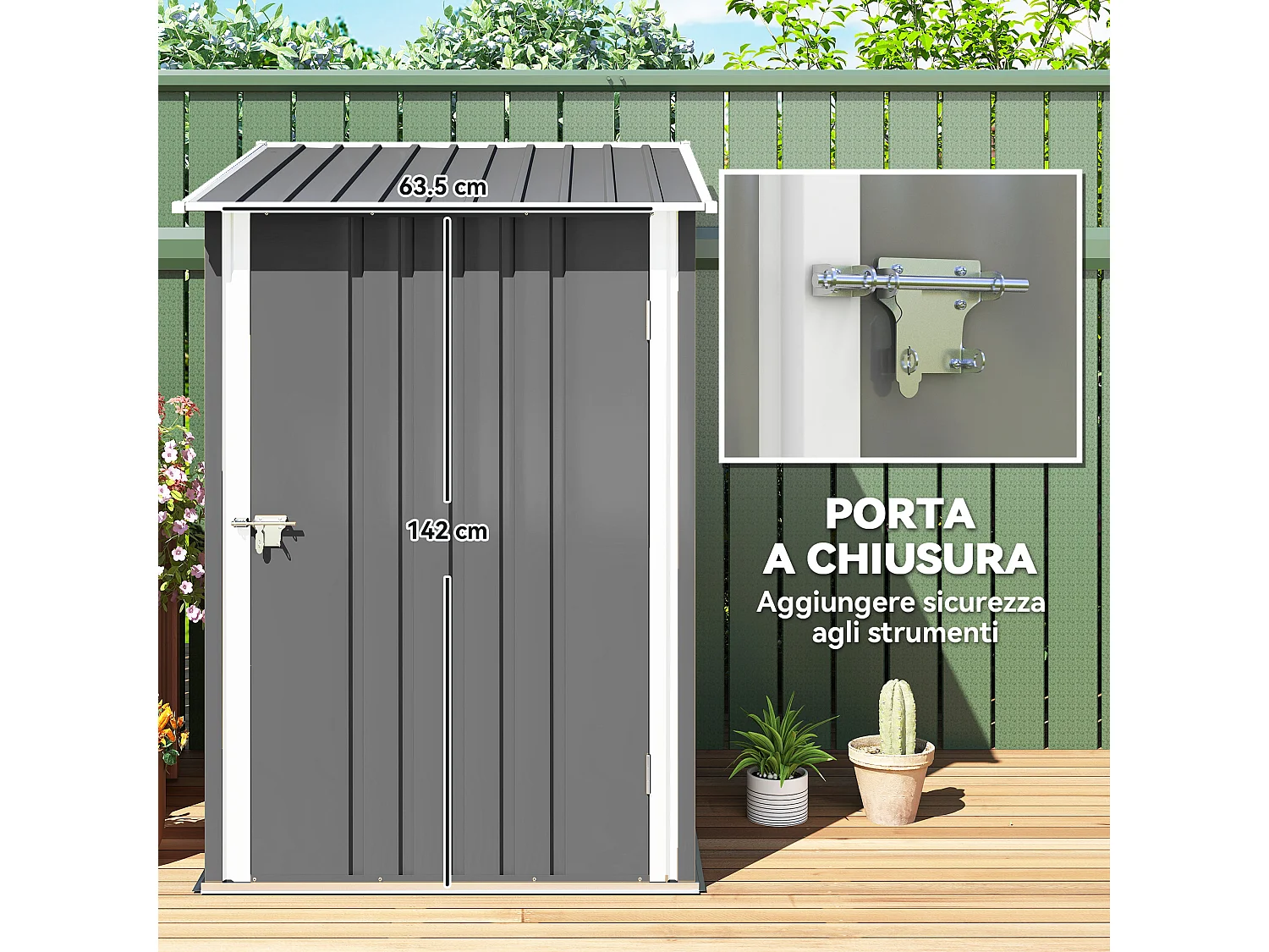 Casetta da giardino 0.92m² in acciaio zincato con porta battente