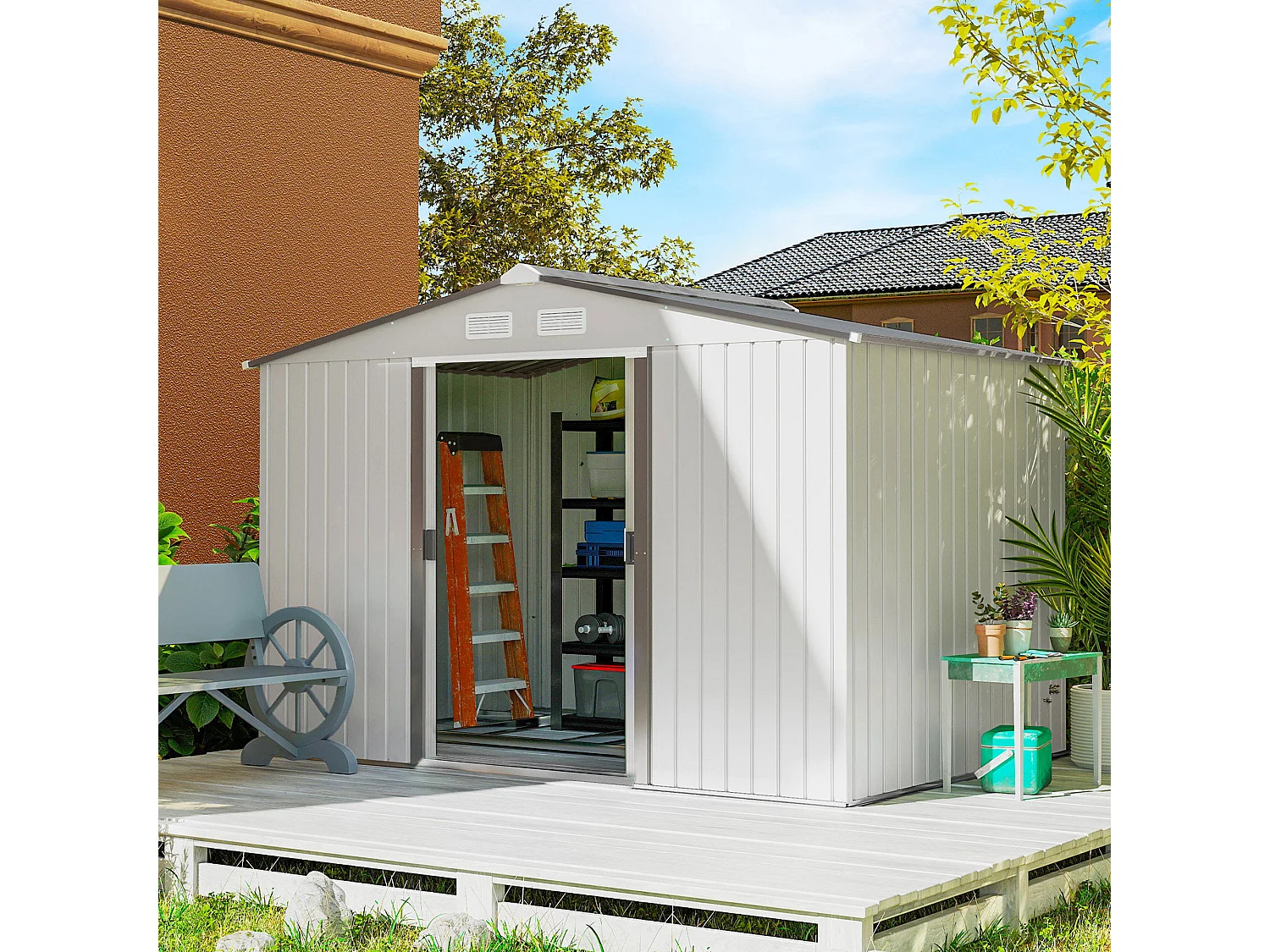 Capanno attrezzi in acciaio con porte scorrevoli