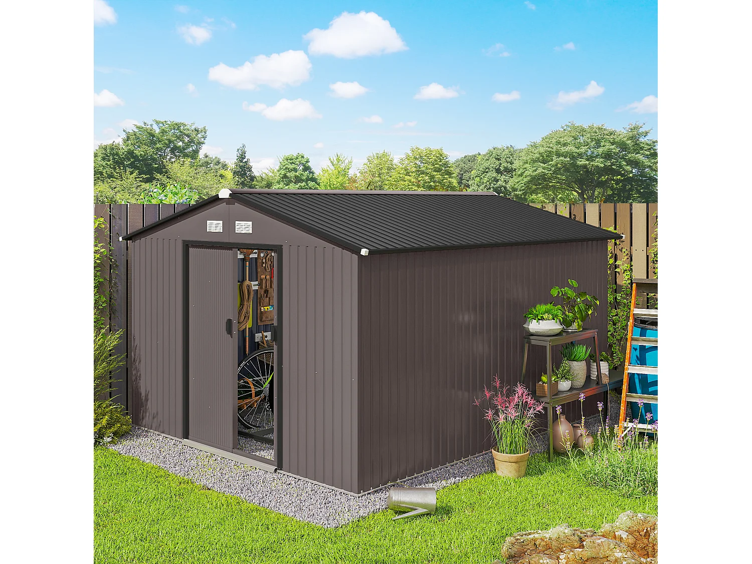 Casetta da giardino 8.3m² in acciaio zincato con prese d'aria