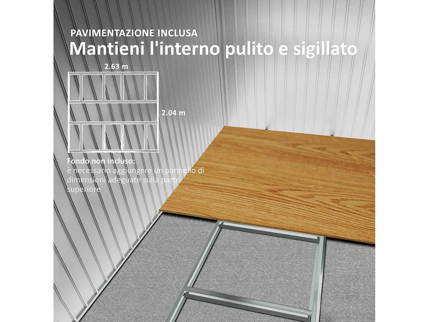 Casetta da giardino 8.3m² in acciaio zincato con prese d'aria