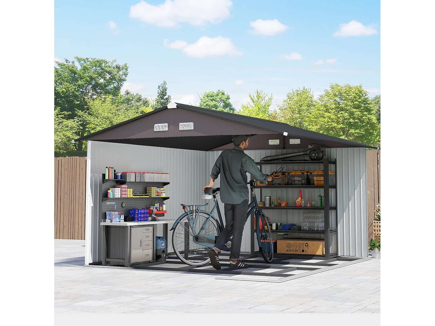 Casetta da giardino 8.3m² in acciaio zincato con prese d'aria