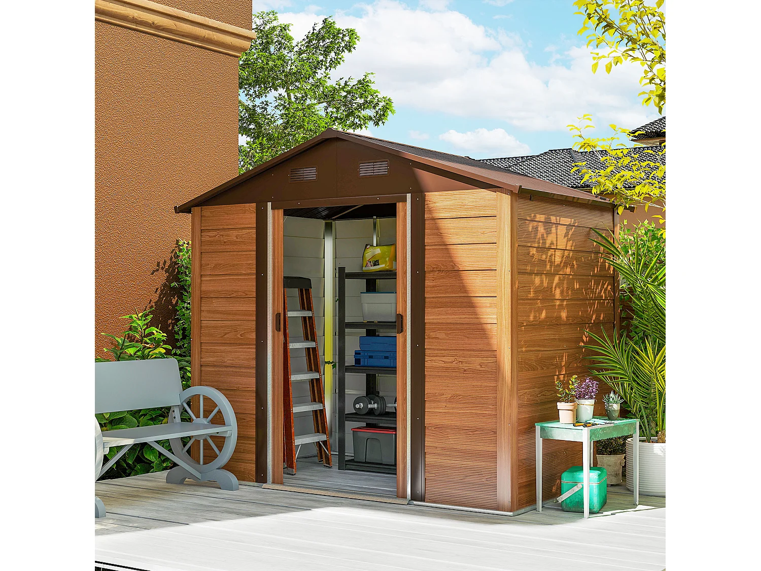 Casetta da giardino 4.07m² in acciaio zincato con fori di drenaggio prese d'aria