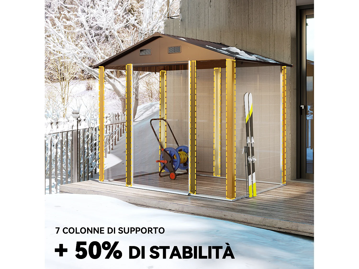 Casetta da giardino 4.07m² in acciaio zincato con fori di drenaggio prese d'aria