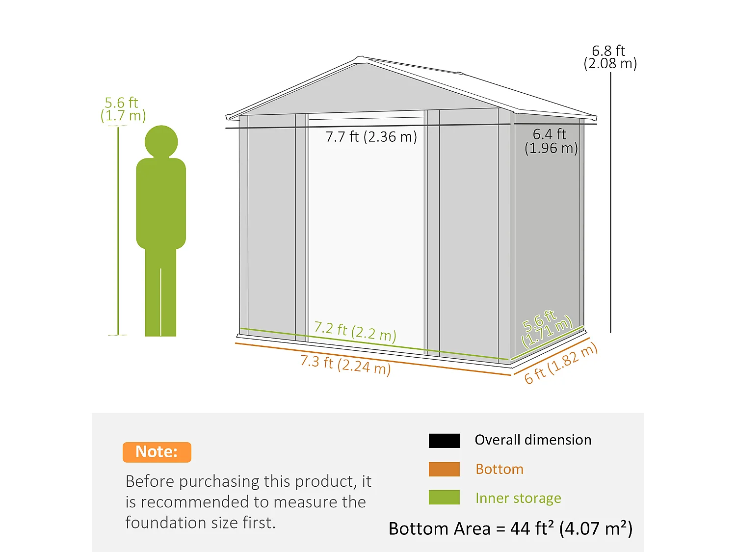 Casetta da giardino 4.07m² in acciaio zincato con fori di drenaggio prese d'aria