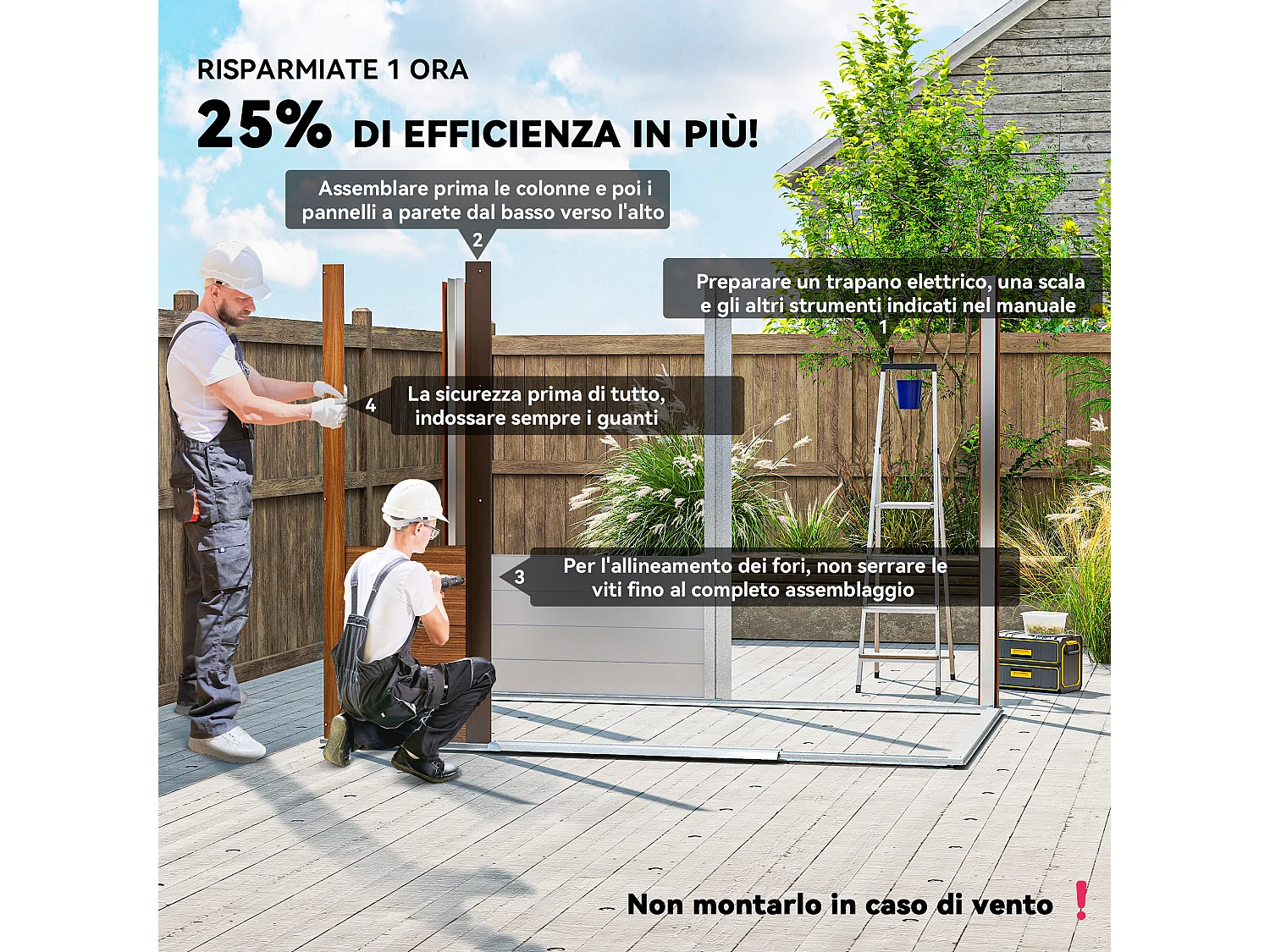 Casetta da giardino 4.07m² in acciaio zincato con fori di drenaggio prese d'aria