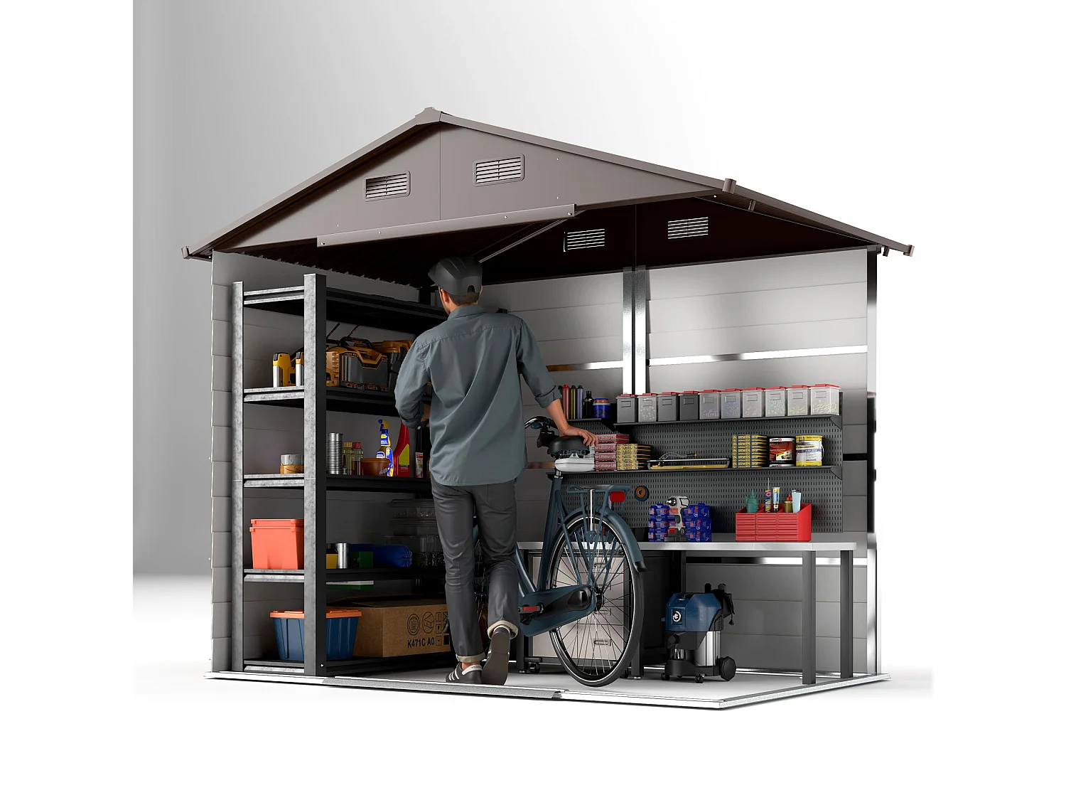 Casetta da giardino 4.07m² in acciaio zincato con fori di drenaggio prese d'aria