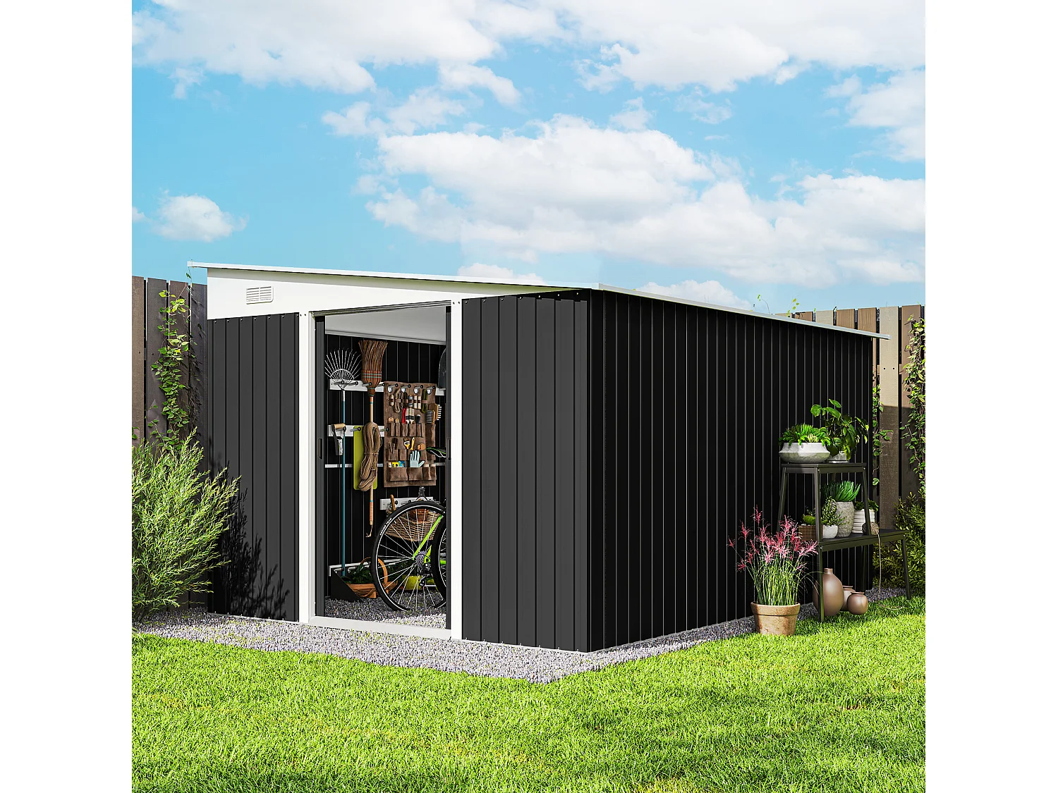 Casetta da giardino 8.9m² in acciaio zincato con 2 prese d'aria