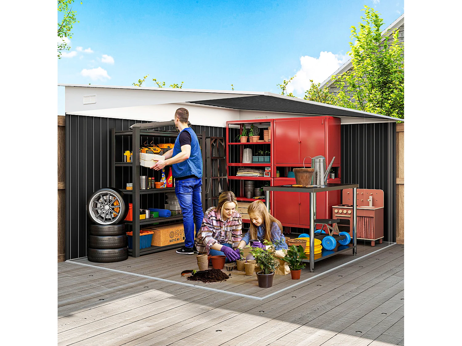 Casetta da giardino 8.9m² in acciaio zincato con 2 prese d'aria