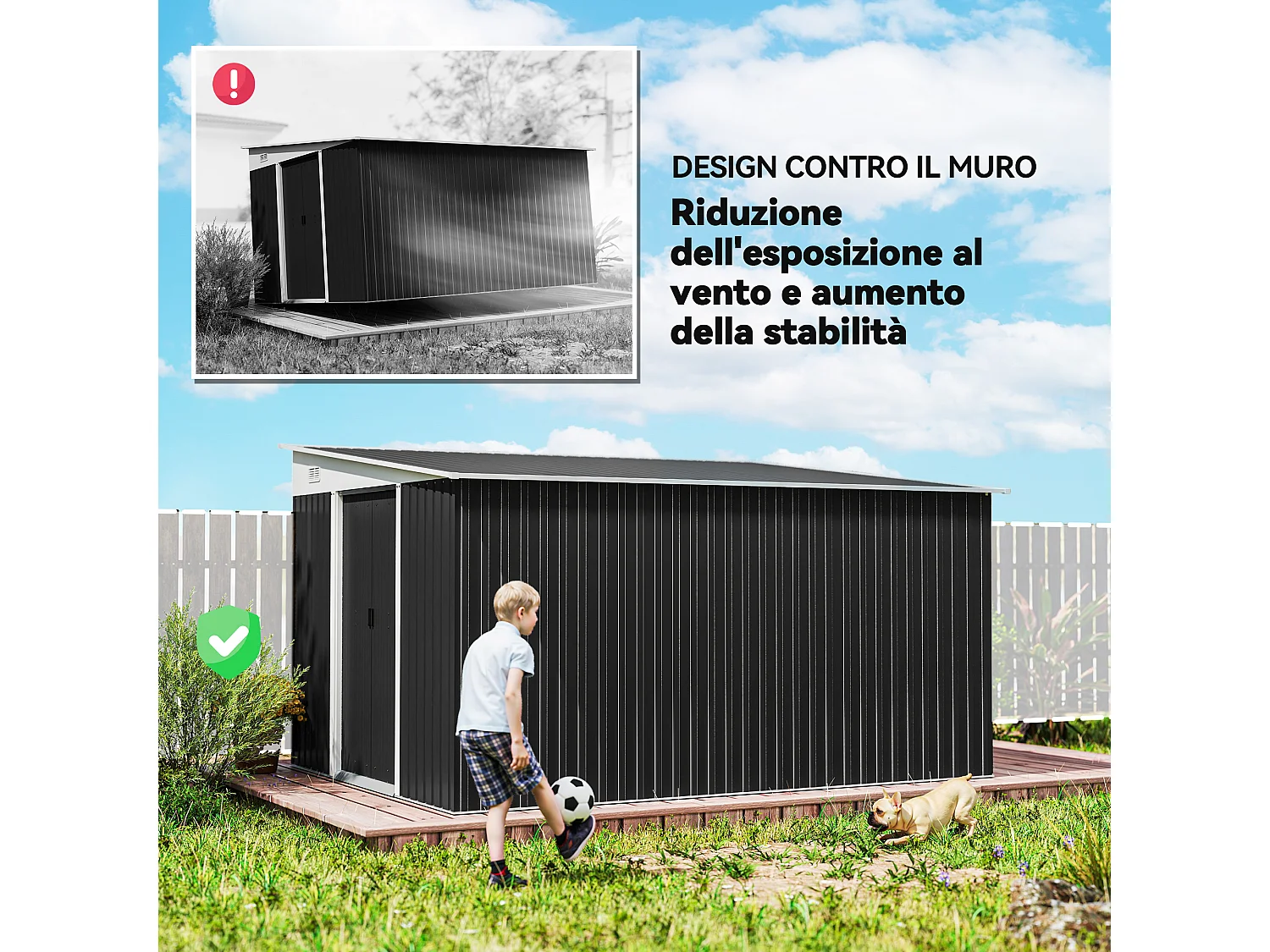 Casetta da giardino 8.9m² in acciaio zincato con 2 prese d'aria