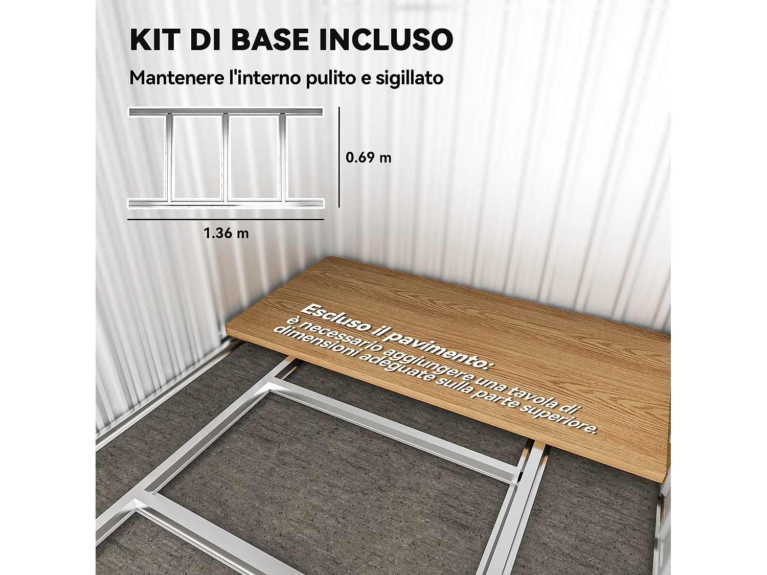 Casetta da giardino in acciaio tetto inclinato 4 prese d'aria